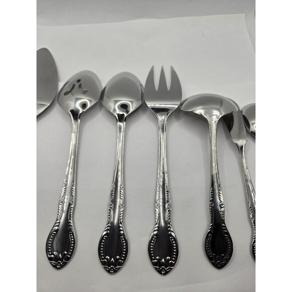 Columbia Beaded Handle Stainless Steel Flatware Complete Serving Set 7 pcs. - Picture 10 of 15